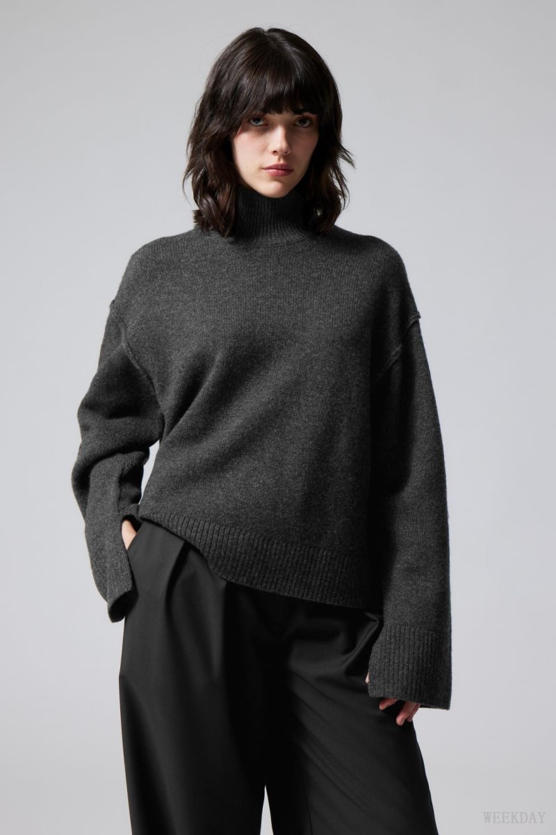 Weekday Maggie Wool Turtleneck Dark Grey | BWKW9529