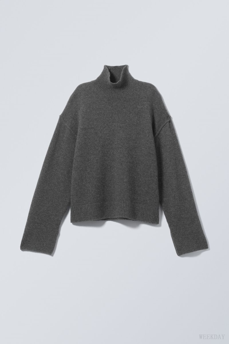 Weekday Maggie Wool Turtleneck Dark Grey | BWKW9529