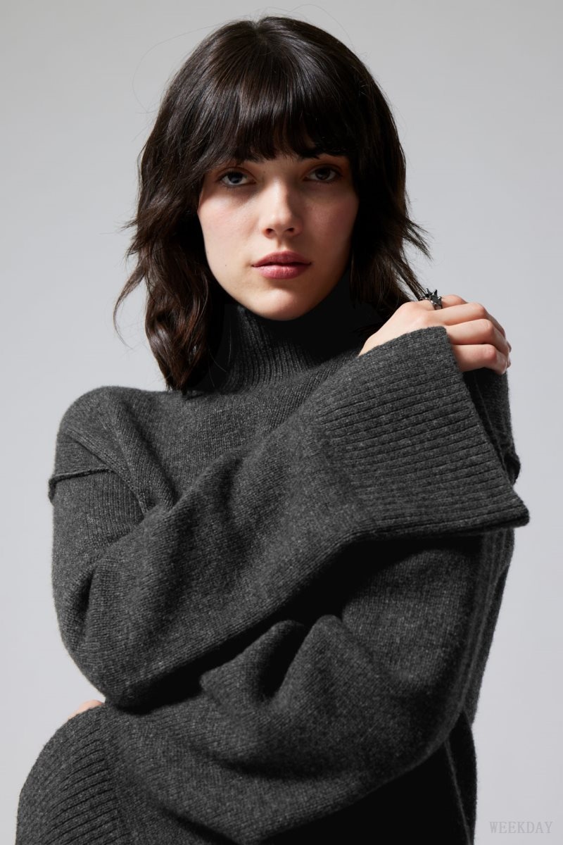 Weekday Maggie Wool Turtleneck Dark Grey | BWKW9529