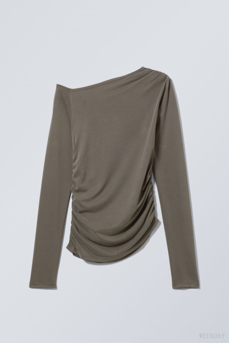 Weekday Main Asymmetric Long Sleeve Dark Khaki | SPSH9280