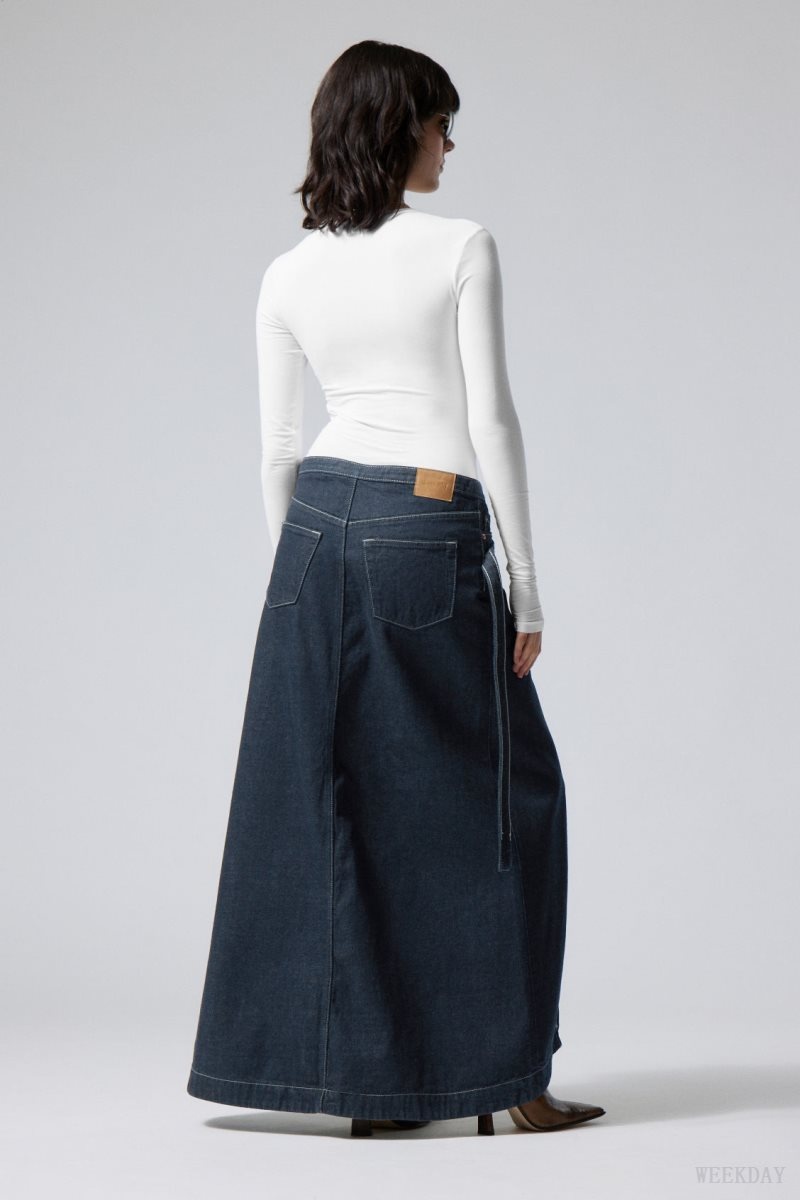 Weekday Main Denim Long Wrap Skirt Blue | BKCU2457