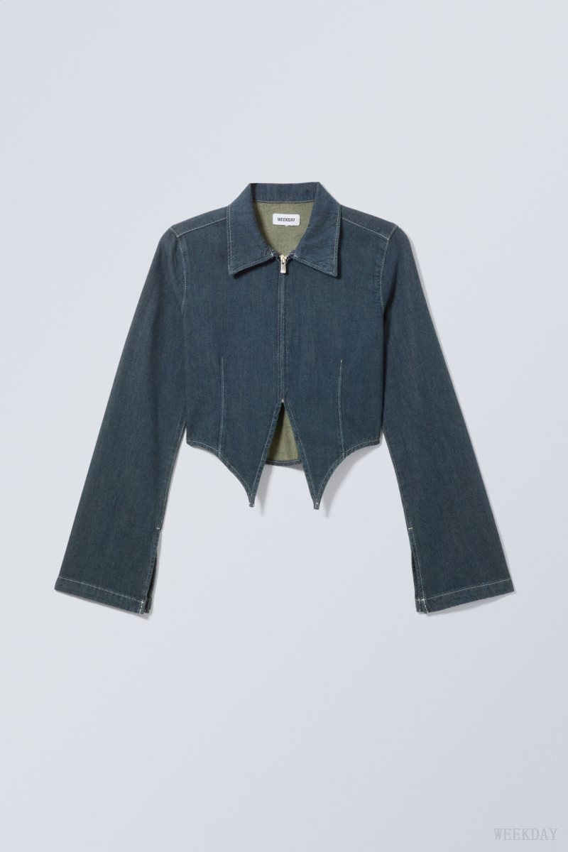 Weekday Main Denim Split Front Zip Shirt Blue | ZLSZ6328