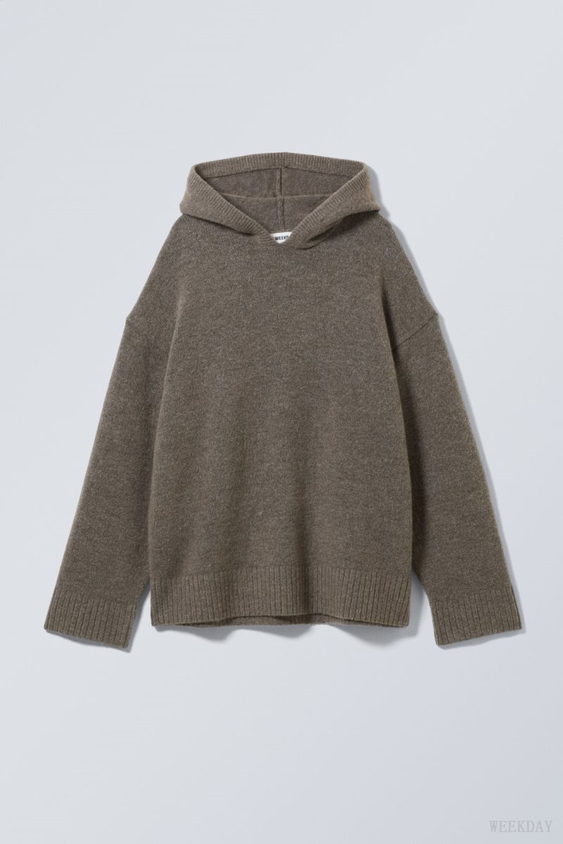 Weekday Marla Oversized Soft Knit Hoodie Dark Mole | GIDN4209