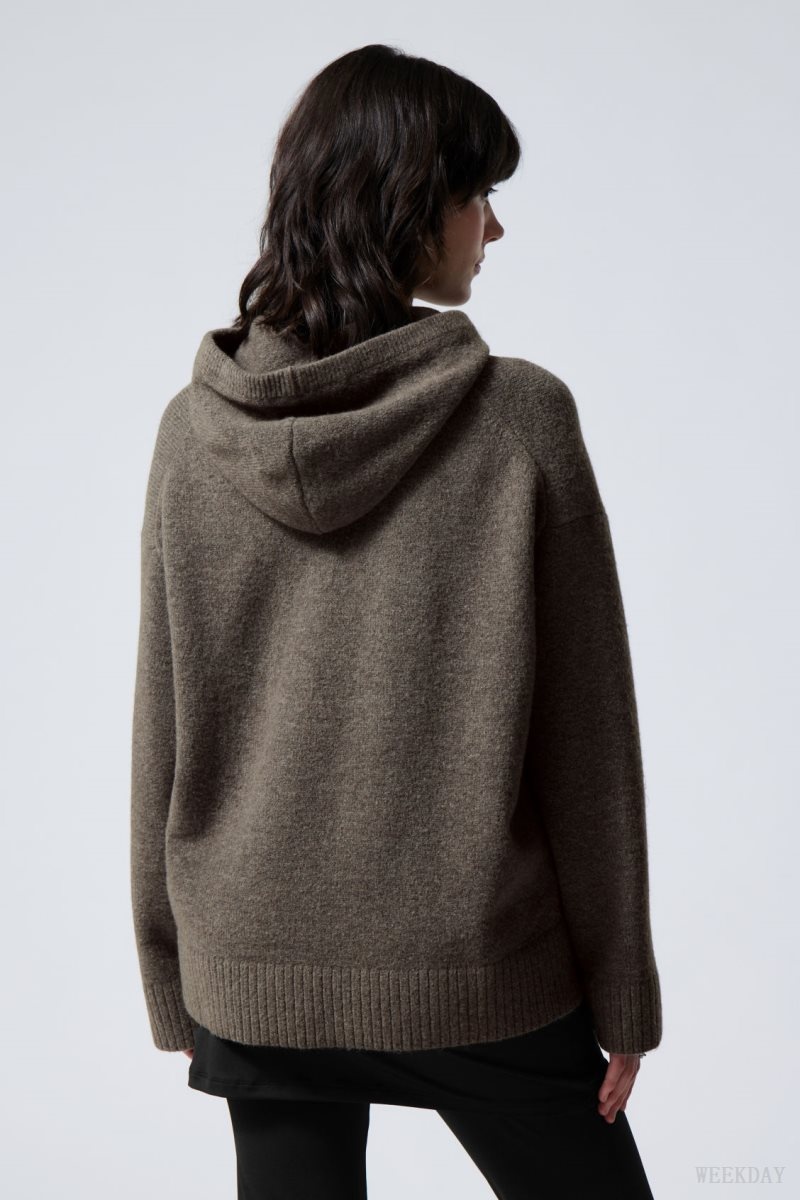 Weekday Marla Oversized Soft Knit Hoodie Dark Mole | GIDN4209