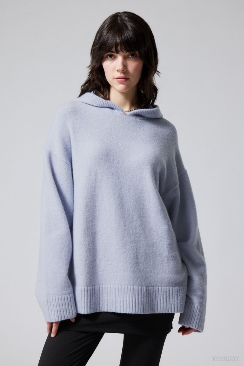 Weekday Marla Oversized Soft Knit Hoodie Light Purple | VYNX7149