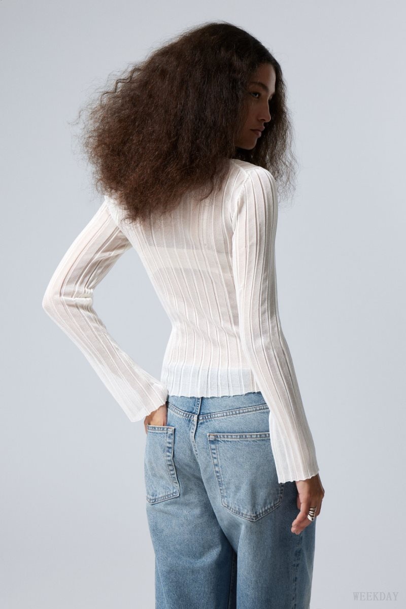 Weekday Mary Sheer Knitted Sweater White | DNXI8665