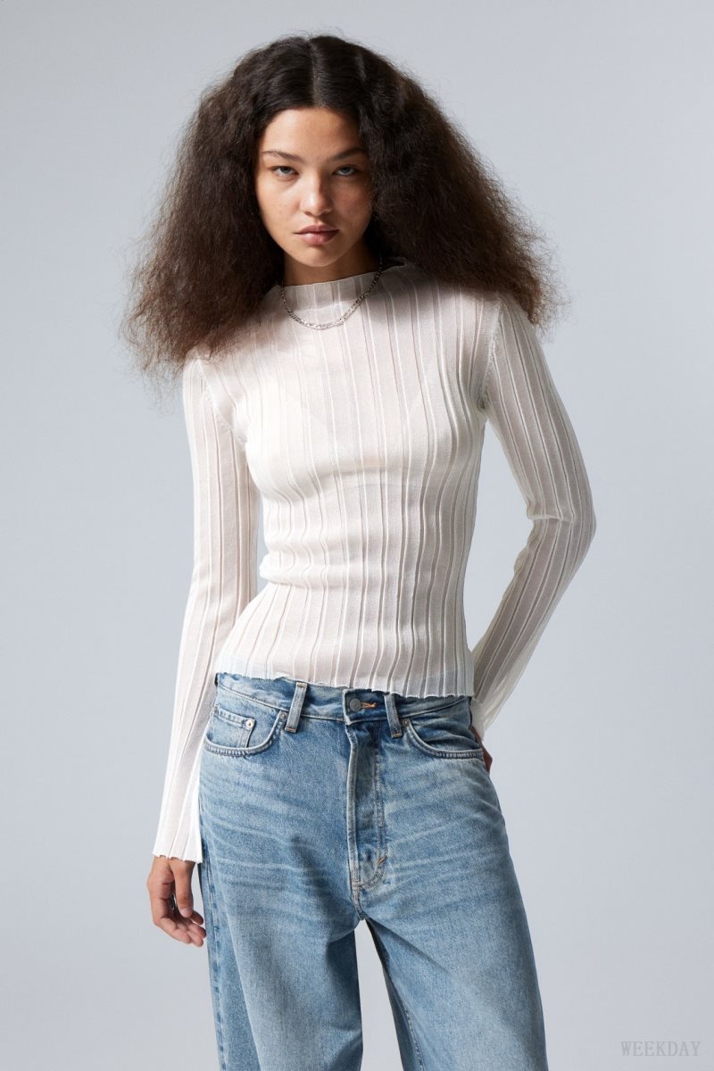 Weekday Mary Sheer Knitted Sweater White | DNXI8665