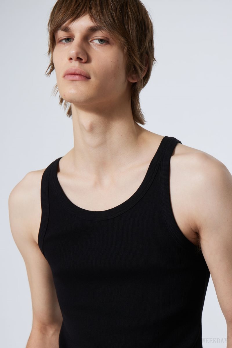 Weekday Matheus Rib Tank Top Black | ZBHV6083