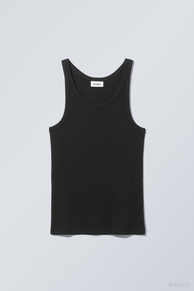 Weekday Matheus Rib Tank Top Black | ZBHV6083