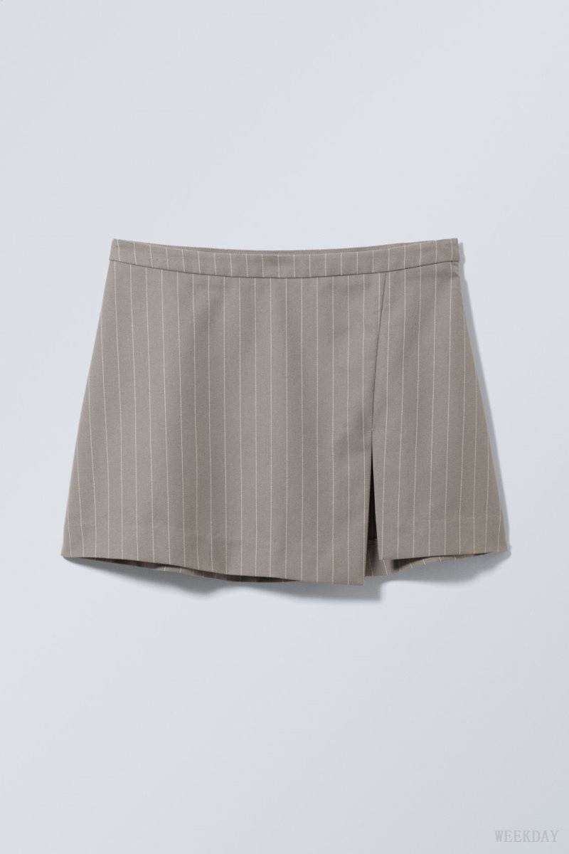 Weekday Mel Pinstripe Mini Skirt Grey | CHSC9420