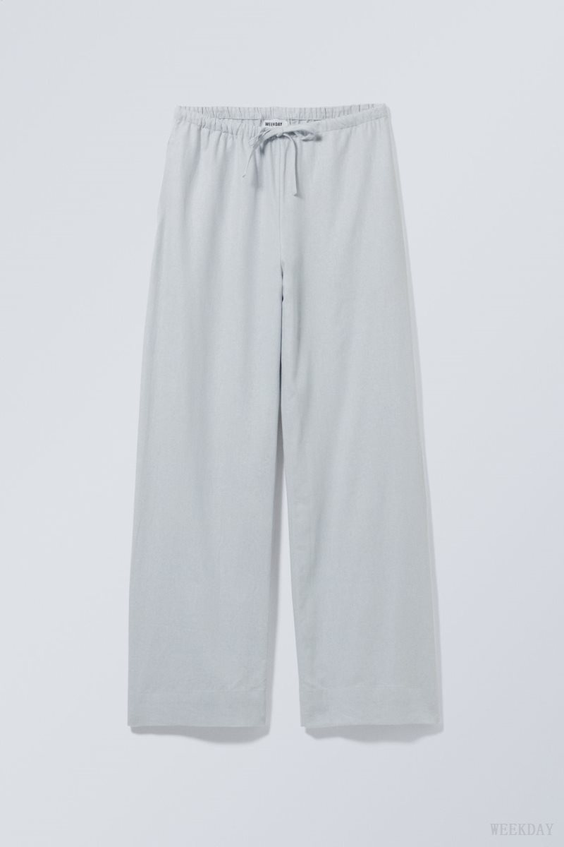 Weekday Mia Linen Mix Trousers Blue | JAYX0451