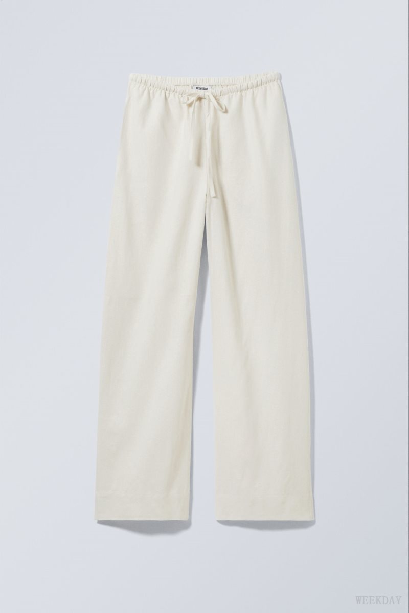 Weekday Mia Linen Mix Trousers White | UOST7146