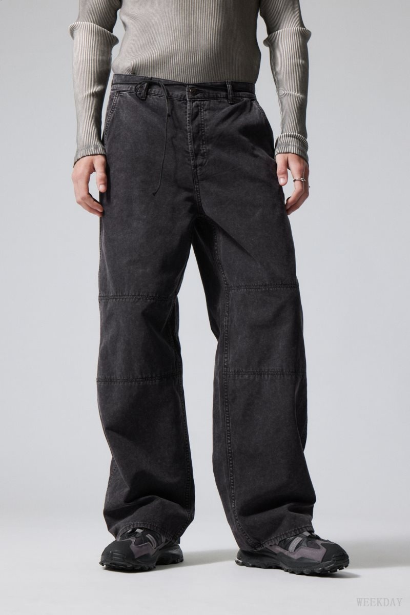 Weekday Micha Loose Workwear Trousers Black | NQLW5690