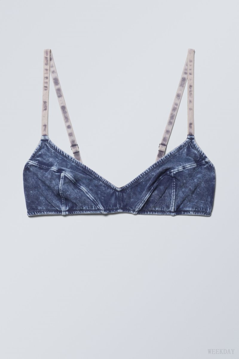 Weekday Miley Washed Cotton Bra Bra Blue | AGFN9699