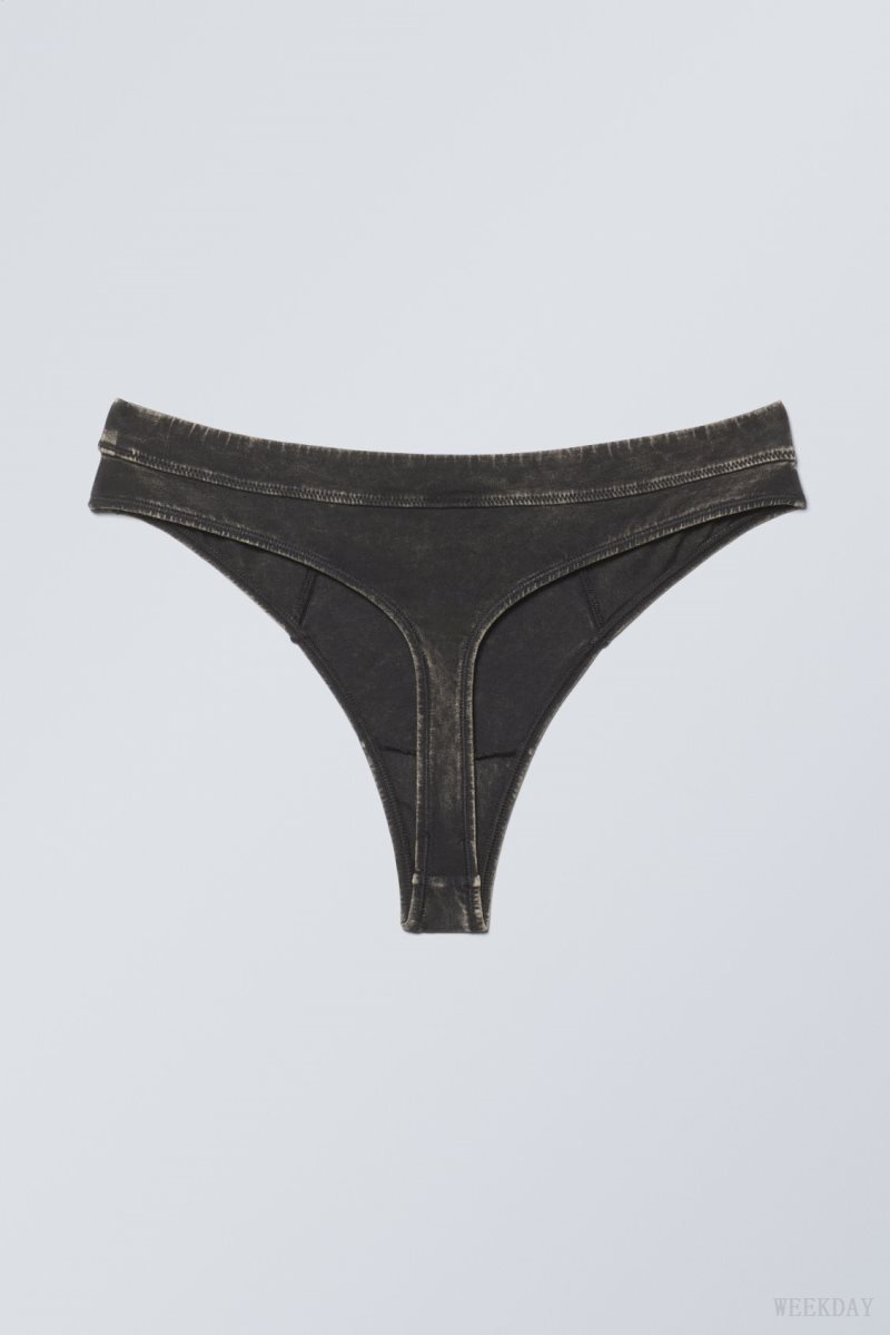 Weekday Miley Washed Cotton Thong Thong Black | VCGI5443