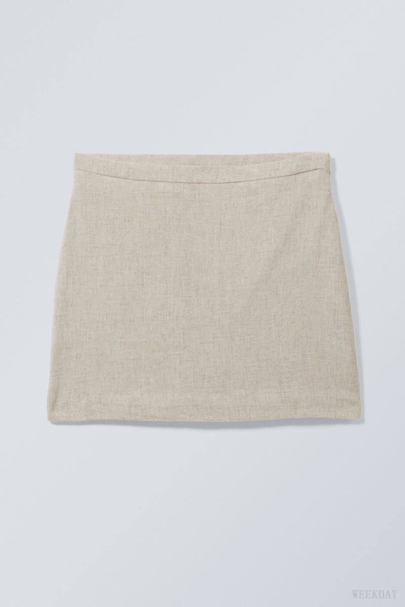 Weekday Millie Linen Mix Mini Skirt Ecru | RMYA9539