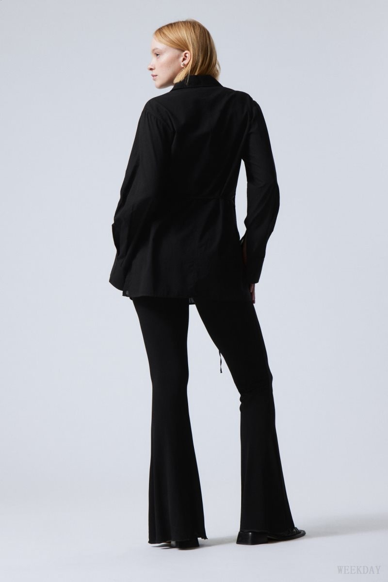 Weekday Mina Flared Jersey Trousers Black | EJEQ7922