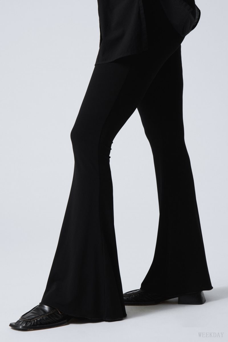 Weekday Mina Flared Jersey Trousers Black | EJEQ7922