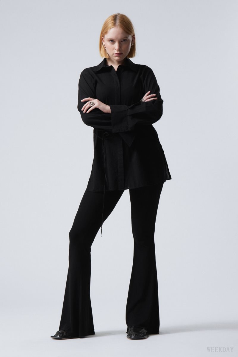 Weekday Mina Flared Jersey Trousers Black | EJEQ7922