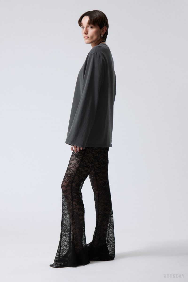 Weekday Mina Flared Lace Trousers Black | CVQF7478