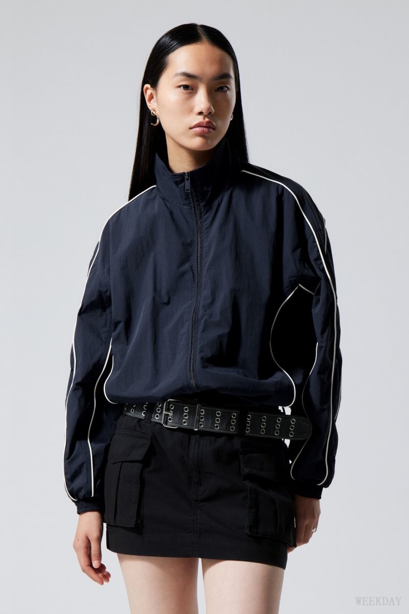 Weekday Nera Windbreaker Jacket Dark Blue | OJIL4162