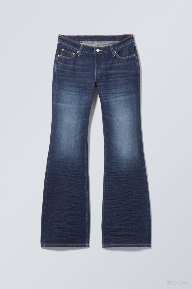 Weekday Nova Low Bootcut Wrinkle Jeans Blue | JGOK2948