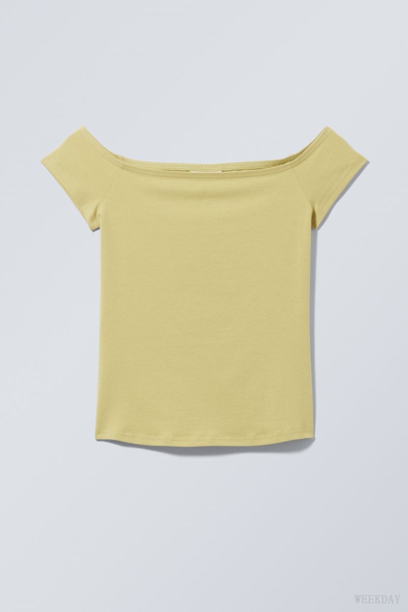 Weekday Off Shoulder T-shirt Green | UMEH1940