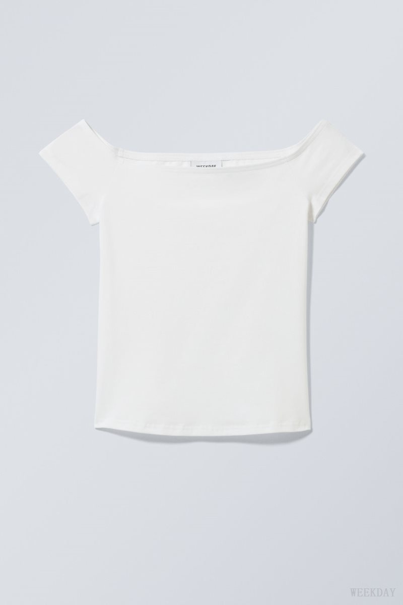 Weekday Off Shoulder T-shirt White | FUWR9357