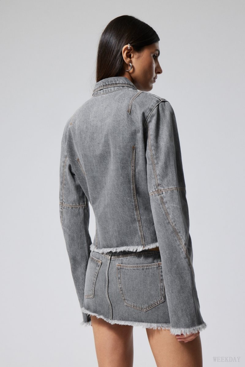 Weekday Ontario Denim Zip Jacket Grey | NDRH6653