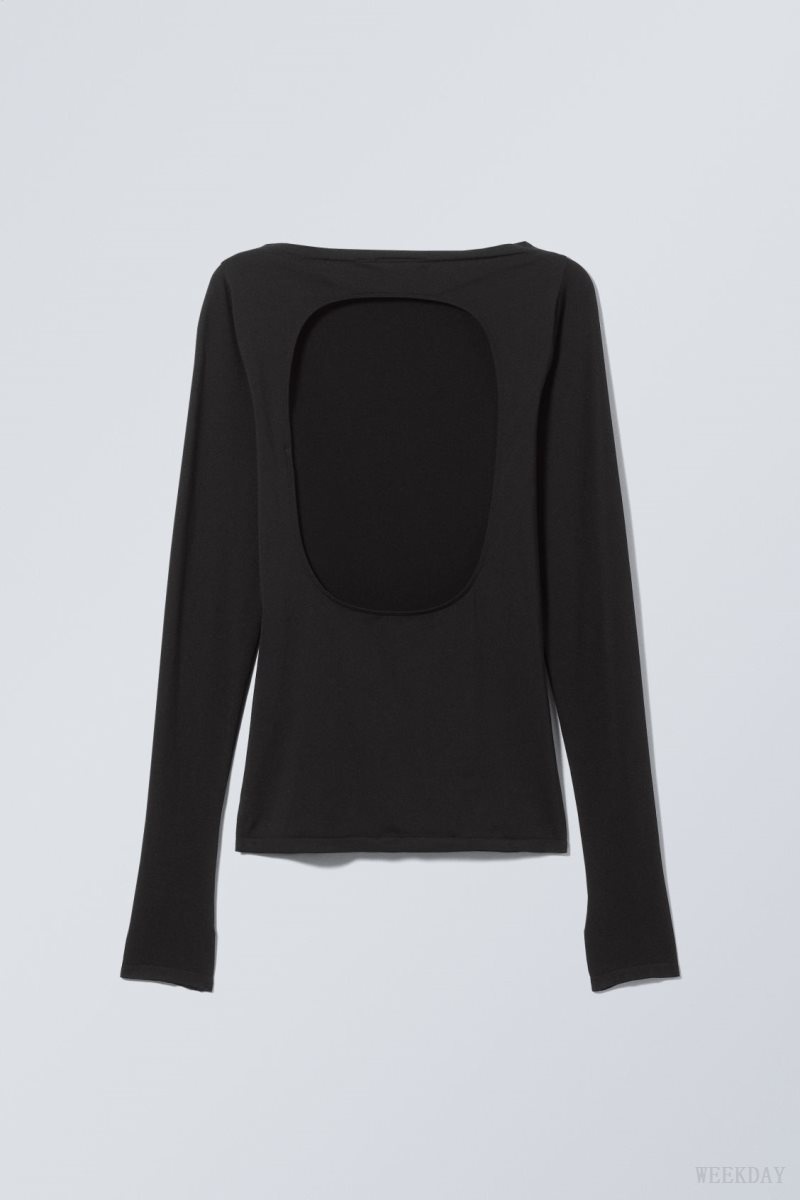 Weekday Open Back Seamless Longsleeve Top Black | FUGZ6730