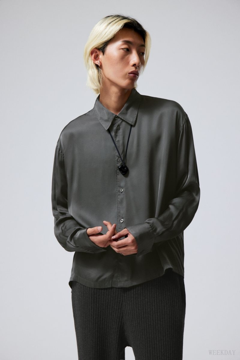 Weekday Oversized Boxy Shiny Shirt Dark Grey | KVDI0420