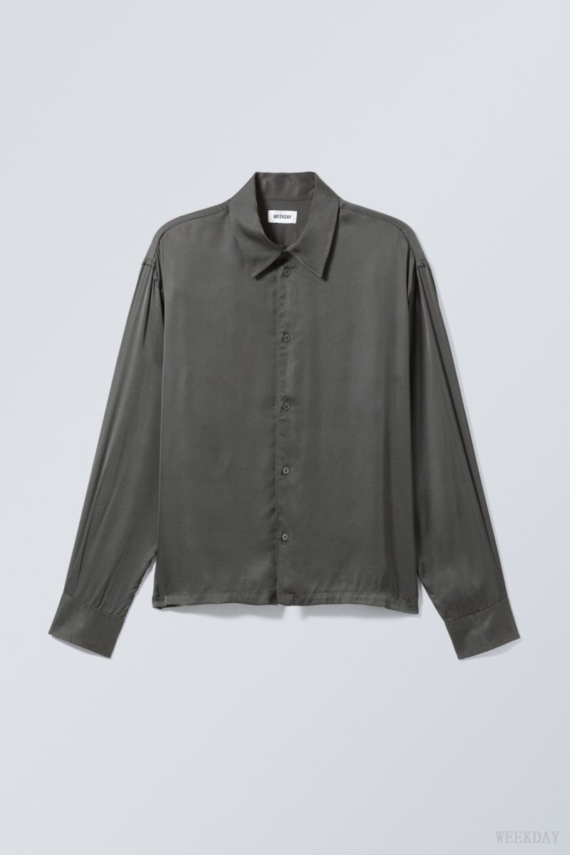 Weekday Oversized Boxy Shiny Shirt Dark Grey | KVDI0420