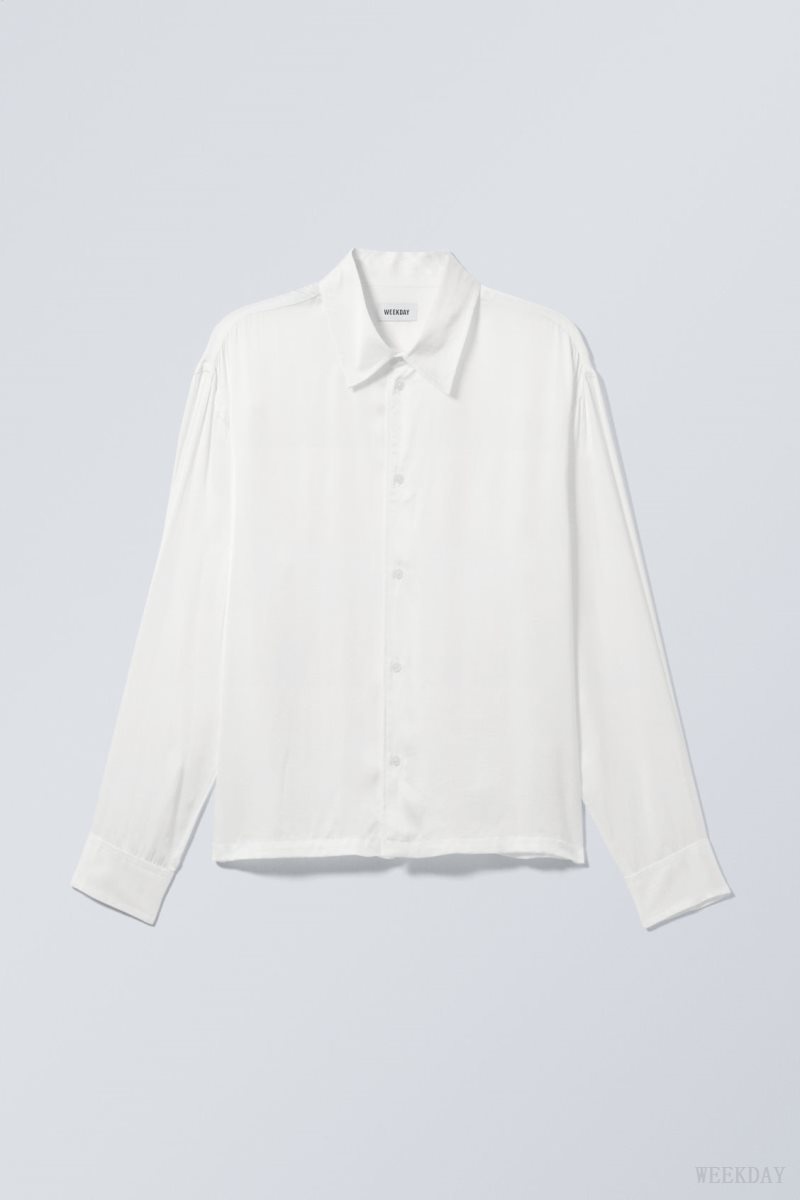 Weekday Oversized Boxy Shiny Shirt White | VVBA7760