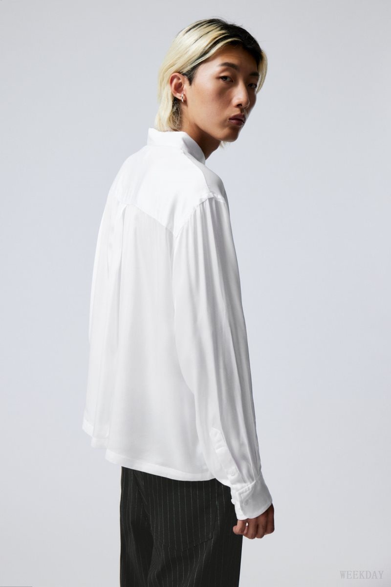 Weekday Oversized Boxy Shiny Shirt White | VVBA7760