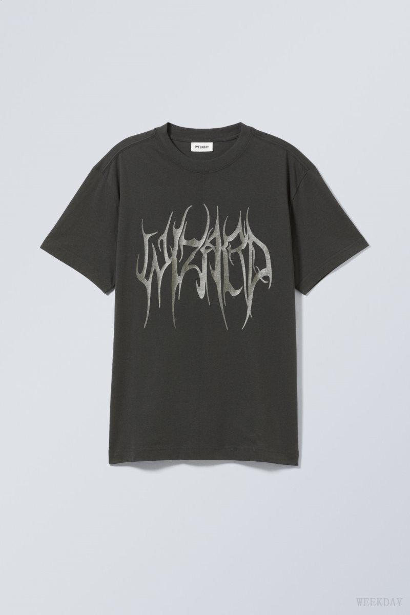 Weekday Oversized Graphic Printed T-shirt Dark Grey | WYDW3467