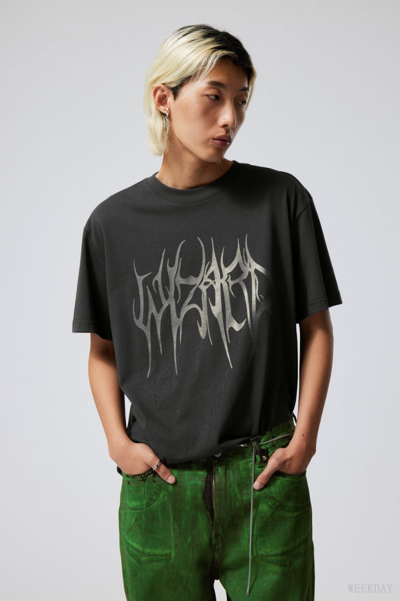 Weekday Oversized Graphic Printed T-shirt Dark Grey | WYDW3467