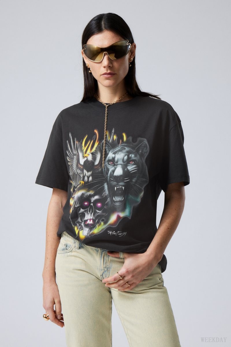 Weekday Oversized Graphic Printed T-shirt Raw Animals Energy | WZVE0497