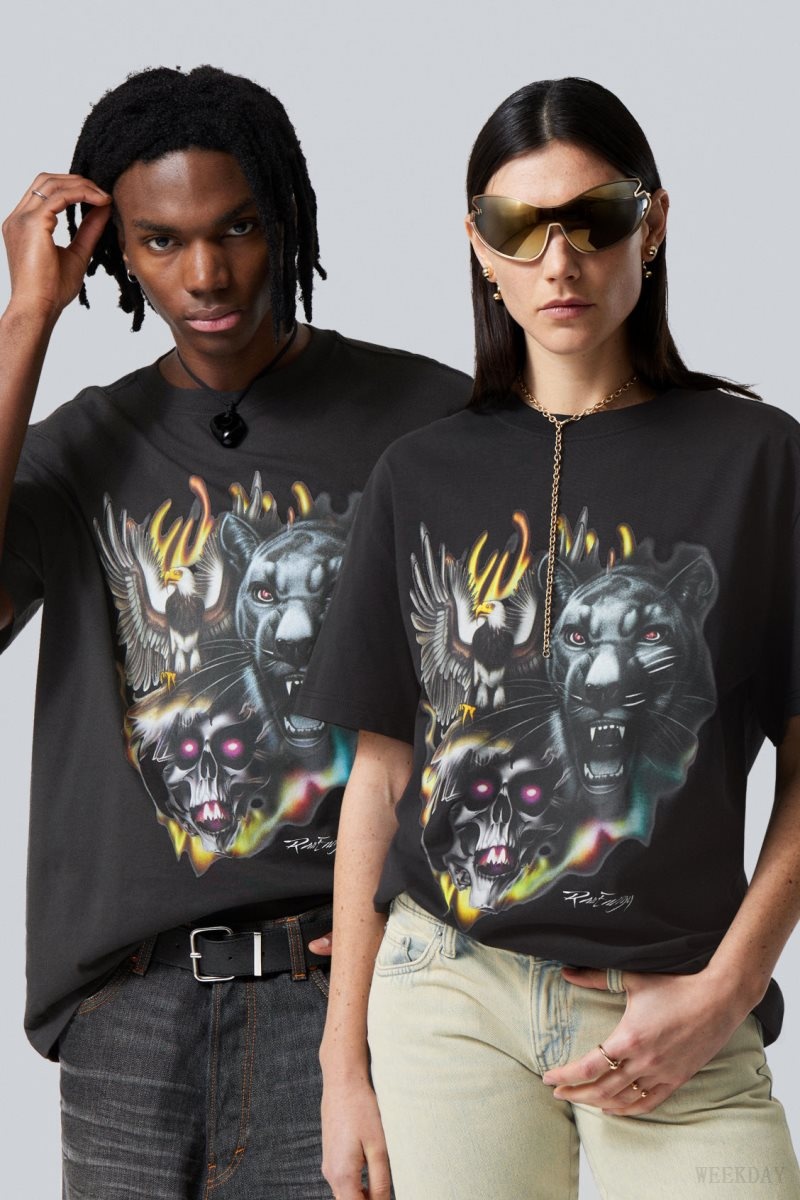 Weekday Oversized Graphic Printed T-shirt Raw Animals Energy | WZVE0497