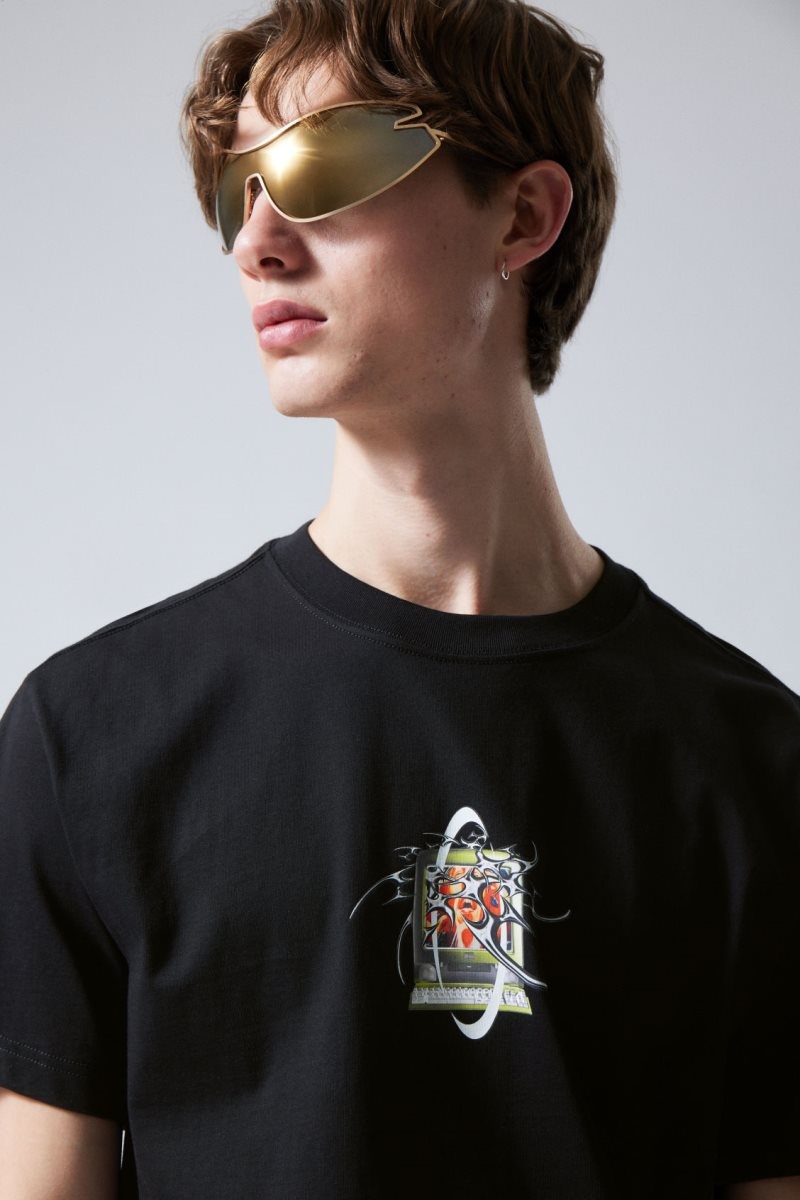 Weekday Oversized Graphic Printed T-shirt Black | KCXN4043