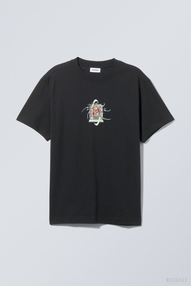 Weekday Oversized Graphic Printed T-shirt Black | KCXN4043