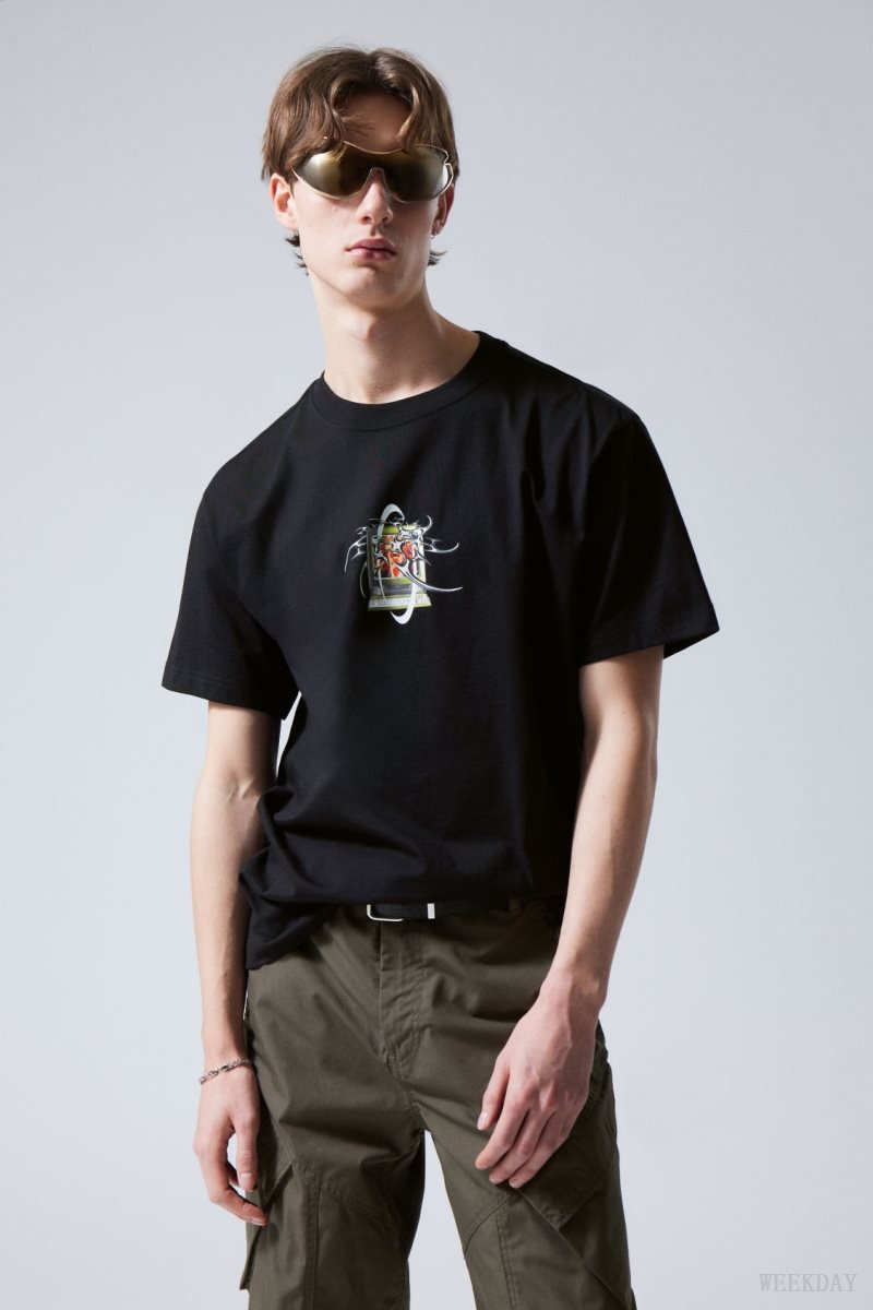 Weekday Oversized Graphic Printed T-shirt Black | KCXN4043