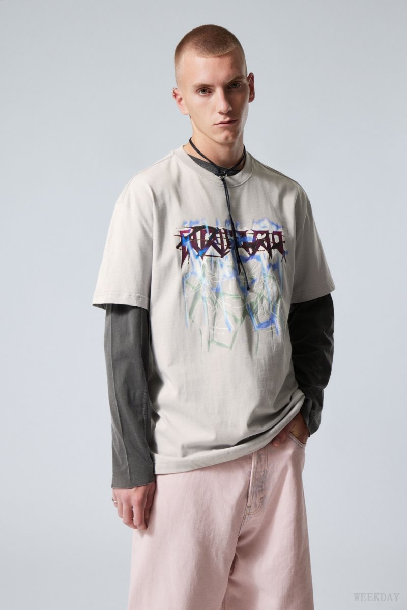 Weekday Oversized Graphic Printed T-shirt Grey | AQEO5123