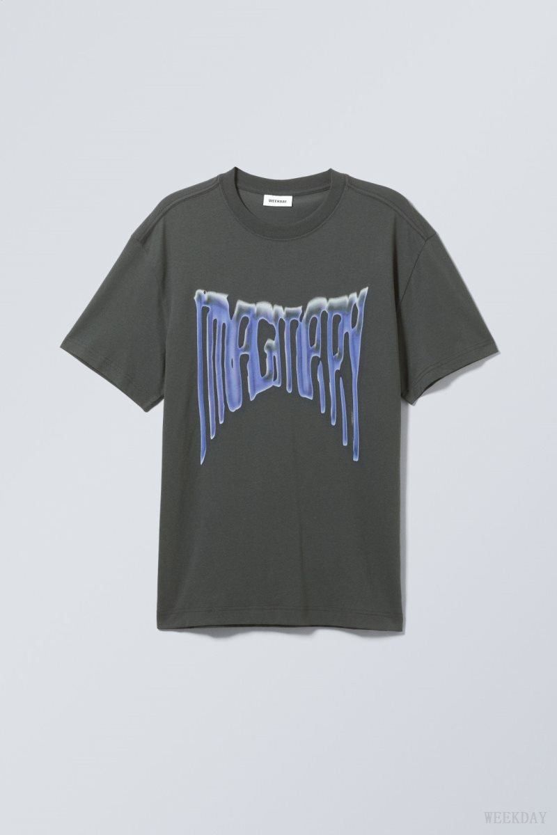 Weekday Oversized Graphic Printed T-shirt Dark Grey | ZIMG8546