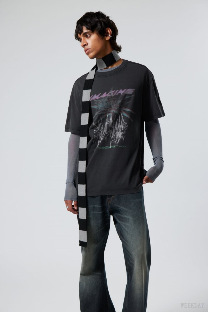 Weekday Oversized Graphic Printed T-shirt Black | OJPX6221