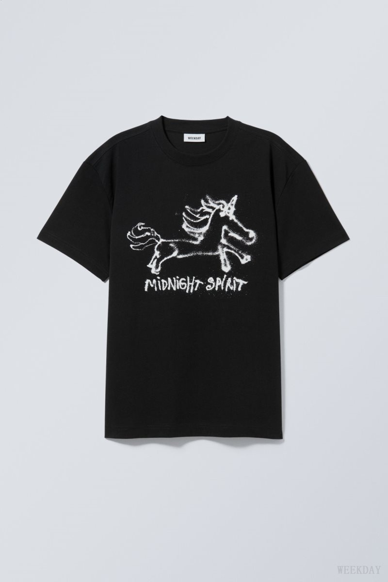 Weekday Oversized Graphic Printed T-shirt Midnight Spirit | IEZL8903