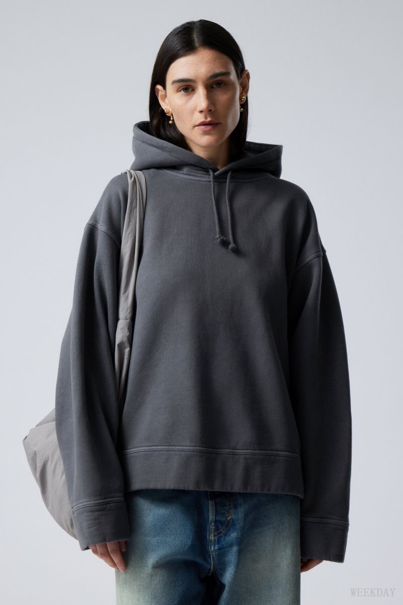 Weekday Oversized Heavyweight Hoodie Dark Blue | SXNQ9889