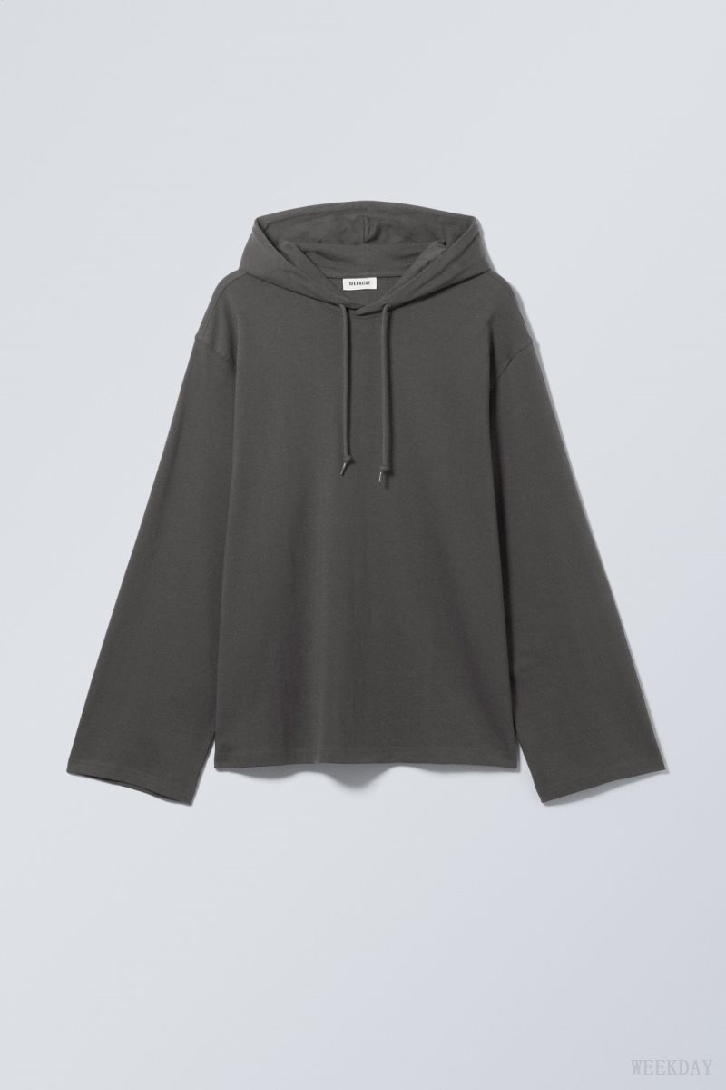 Weekday Oversized Hooded Long Sleeve Dark Grey | UNZI4975