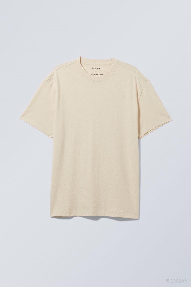 Weekday Oversized Linen Mix T-Shirt Oat Melange | RFRX9537