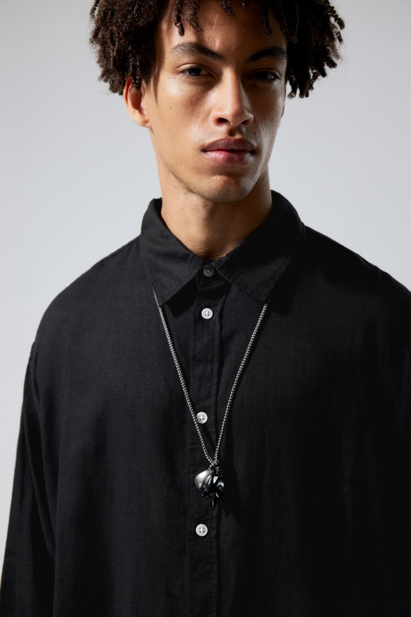 Weekday Oversized Linen Shirt Black | IJSM7520