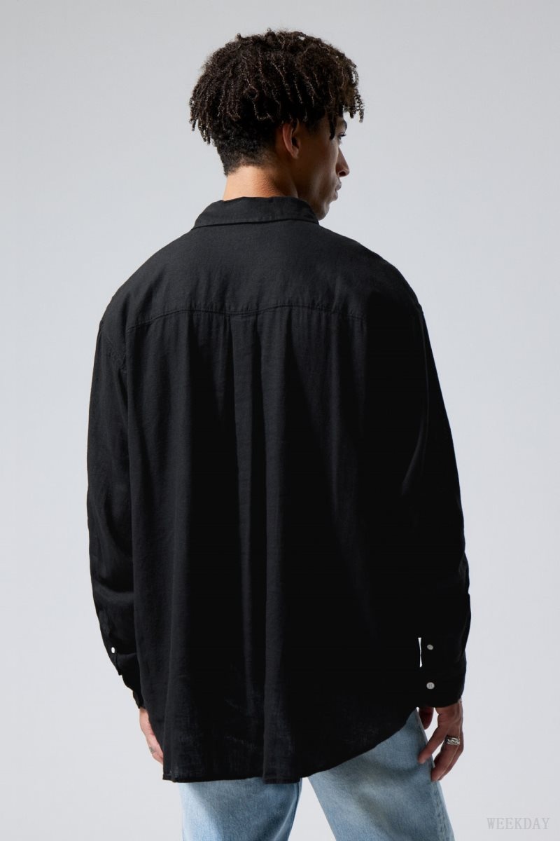 Weekday Oversized Linen Shirt Black | IJSM7520